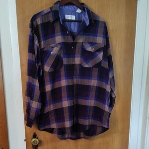 Men's Plaid Button-Down Shirt - Purple and Brown